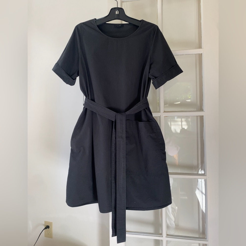 COS Charcoal Tie Waist Pocket Dress size Small Cotton